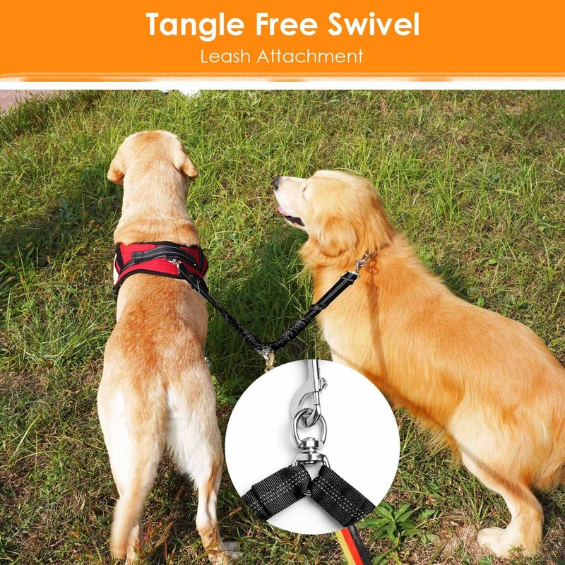 AUTOWT Double Dog Leash, No Tangle 360Â°Swivel Rotation Reflective Lead Attachment Adjustable Length Dual Two Dogs Lead Splitter, Comfortable Shock Absorbing Walking Training for 2 Dogs - Image 4